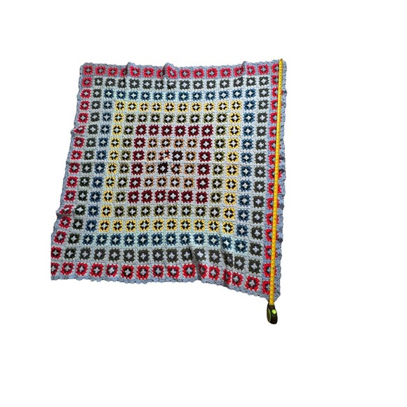 Vintage Handmade‎ Colorful Granny Square Crotchet Blanket Scalloped Edge 64x67 - Picture 6 of 9